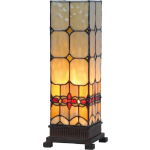 Clayre & Eef Tafellamp Tiffany 12*12*35 Cm E14/max 1*40w Meerkleurig Glas In Lood Art Deco Lumilamp 5ll-9228 - Geel