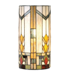 Clayre & Eef Tiffany Wandlamp Cilinder Uit De Modern Lines Serie -, Geel, Ivory, Multi Colour - Ijzer, Glas - Beige