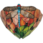 Clayre & Eef Wandlamp Tiffany Dragon Fly Libelle Compleet ø 33 Cm,, Multi Colour - Ijzer, Glas - Rood