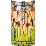 Clayre & Eef Tiffany Wandlamp Cilinder Dragonfly Blue Serie,, Multi Colour - Ijzer, Glas - Groen