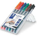 Staedtler Ohp-marker Lumocolor Permanent Geassorteerde Kleuren, Box Met 6 Stuks, Fijn 0,6 Mm