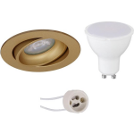 BES LED Led Spot Set - Pragmi Delton Pro - Gu10 Fitting - Inbouw Rond - Mat Goud - 6w - Warm 3000k - Kantelbaar - Ø82mm - Wit