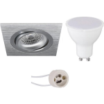 BES LED Led Spot Set - Aigi - Pragmi Borny Pro - Gu10 Fitting - Inbouw Vierkant - Mat Zilver - 8w - Warm 3000k - Kantelbaar - Wit