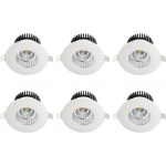 BES LED Led Spot 6 Pack - Inbouwspot - Rond 6w - Waterdicht Ip65 - Natuurlijk 4200k - Mat Aluminium - Ø90mm - Wit