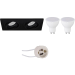 BES LED Led Spot Set - Pragmi Borny Pro - Gu10 Fitting - Inbouw Rechthoek Dubbel - Mat - 4w - Helder/koud Wit 6400k - - Zwart