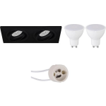 BES LED Led Spot Set - Pragmi Borny Pro - Gu10 Fitting - Inbouw Rechthoek Dubbel - Mat - 6w - Warm Wit 3000k - Kantelbaar - Zwart