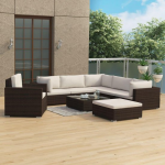 Vidaxl 8-delige Loungeset Met Kussens Poly Rattan - Bruin