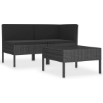 Vidaxl 3-delige Loungeset Met Kussens Poly Rattan - Zwart