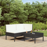 Vidaxl 3-delige Loungeset Met Kussens Poly Rattan - Zwart