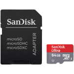 Sandisk MicroSDHC Ultra 64GB 120 MB/s CL10 A1 UHS-1 + SD Ada - Grijs