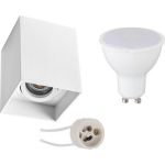 BES LED Opbouwspot Set - Pragmi Luxina Pro - Gu10 Fitting - Opbouw Vierkant - Mat - 4w - Helder/koud 6400k - Verdiept - - Wit