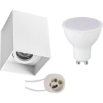 BES LED Opbouwspot Set - Aigi - Pragmi Luxina Pro - Gu10 Fitting - Opbouw Vierkant - Mat - 8w - Warm 3000k - Verdiept - - Wit