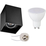 BES LED Opbouwspot Set - Pragmi Luxina Pro - Gu10 Fitting - Opbouw Vierkant - Mat - 6w - Warm Wit 3000k - Verdiept - - Zwart