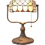 Clayre & Eef Tiffany Tafellamp Bankierslamp Met Trekschakelaar -, Brons, Ivory - Ijzer, Glas - Oranje