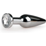 Zilveren smalle buttplug met diamant - Silver