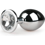Zilveren ronde buttplug met diamant - Silver