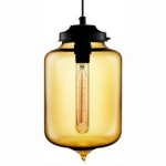 Groenovatie Amber Glazen Design Hanglamp, ⌀18x27cm, - Zwart