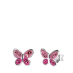 Lucardi Zilveren kinderoorbellen vlinder kristal - Roze