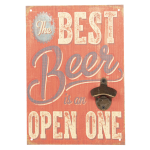 Clayre & Eef - flessenopener / tekstbord - 24*34 cm - rood - mdf / ijzer - rechthoekig - the best beer - 6H1806