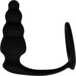 Cockring Met Geribbelde Buttplug - Zwart