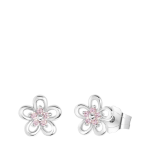 Lucardi Zilveren kinderoorbellen bloem met roze zirkonia
