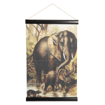 Clayre & Eef Wandkaart dieren - 40*2*60 cm - meerkleurig - linnen - rechthoekig - olifanten - - 6WK0033