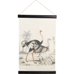 Clayre & Eef Wandkaart dieren - 40*2*60 cm - meerkleurig - linnen - rechthoekig - struisvogels - - 6WK0031