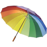 2x Regenboog paraplu met houten handvat 130 cm - Regenboog kleuren paraplu 2 stuks