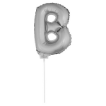 Zilveren opblaas letter ballon B op stokje 41 cm - Silver