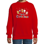 Bellatio Decorations Foute kersttrui / sweater dierenvriendjes Merry christmas voor kinderen - kerstkleding / christmas outfit - Rood