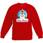 Kersttrui Merry Christmas pinguin kerstbal jongens en meisjes - Kerstruien kind - Rood
