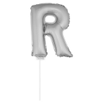 Zilveren opblaas letter ballon R op stokje 41 cm - Silver