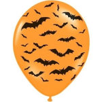 6x/zwarte Halloween ballonnen 30 cm met vleermuizen print - Oranje