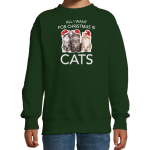 Bellatio Decorations Kitten Kerstsweater / Kerst trui All I want for Christmas is cats voor kinderen - Kerstkleding / Christmas outfit - Groen