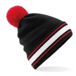 Beechfield /rood met witte beanie muts met pompon voor volwassenen - Zwart