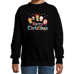 Bellatio Decorations Foute kersttrui / sweater dierenvriendjes Merry christmas voor kinderen - kerstkleding / christmas outfit - Zwart