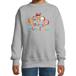 Bellatio Decorations Foute kersttrui / sweater dierenvriendjes Merry christmas voor kinderen - kerstkleding / christmas outfit - Grijs