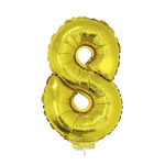en opblaas cijfer ballon 8 op stokje 41 cm - Goud