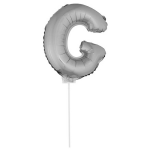Zilveren opblaas letter ballon G op stokje 41 cm - Silver