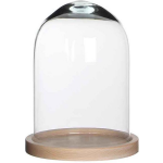 Mica Decorations Glazen decoratie stolp Hella op houten plateau 17 x 23 cm - Home Deco stolpen - Woonaccessoires
