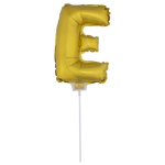 en opblaas letter ballon E op stokje 41 cm - Goud