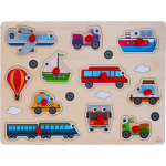Engelhart Houten knopjes/noppen speelgoed puzzel voertuigen thema 30 x 22 cm - Educatief speelgoed voor kinderen