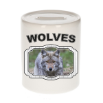 Bellatio Decorations Dieren liefhebber wolf spaarpot 9 cm jongens en meisjes - keramiek - Cadeau spaarpotten wolven liefhebber