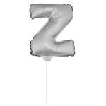 Zilveren opblaas letter ballon Z op stokje 41 cm - Silver