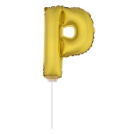 en opblaas letter ballon P op stokje 41 cm - Goud