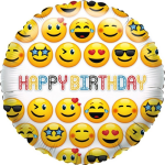Folie ballon Happy Birthday smiley 35 cm - Folieballon verjaardag emoticon 35 cm - Geel