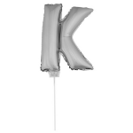 Zilveren opblaas letter ballon K op stokje 41 cm - Silver