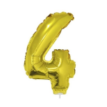 en opblaas cijfer ballon 4 op stokje 41 cm - Goud