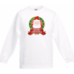 Bellatio Decorations Kerst sweater / Kersttrui voor kinderen met Kerstman print - wit - jongens en meisjes sweater
