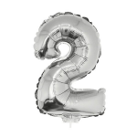 Zilveren opblaas cijfer ballon 2 op stokje 41 cm - Silver